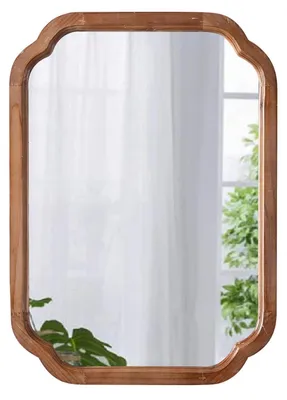 Image de Miroir mural avec cadre en bois, 40 x 60 cm, miroir décoratif rustique, rectangulaire, couleur marron
