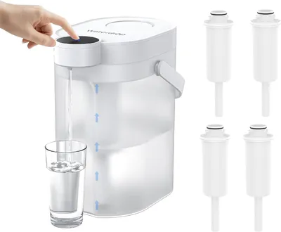 Elektrische Wasserfilterkanne 4 L, 4 Filter, reduziert Kalk & Chlor, weiß
