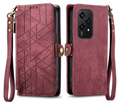 Immagine prodotto di Per Honor 200 Lite Custodia a portafoglio in Pelle finta con cerniera e cinturino Custodia protettiva Cover rossa