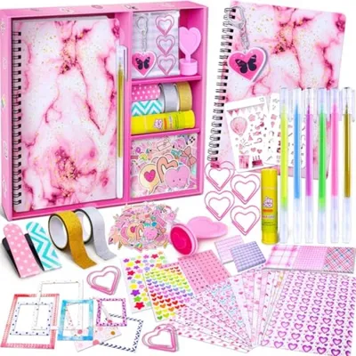 Productafbeelding van PromoHome® Creatieve Dagboekset voor meisjes – Knutselset met stickers en schrijfmateriaal, roze