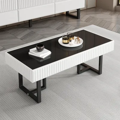 Produktbild von Couchtisch in Schwarz-Weiß Wohnzimmertisch Beistelltisch 110 L x 50.5 B x 41 H(cm)