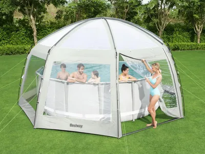 Produktbild von Bestway 58612, Poolkuppel, Überirdischer Pool, Rund, Grau, Transparent, Weiß, PVC, Polyester, 2 Tür(en)