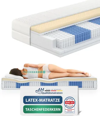 Produktbild von AM Qualitätsmatratzen | Premium Latex-Taschenfederkernmatratze - 100x200 cm - H2 - 1000 Federn