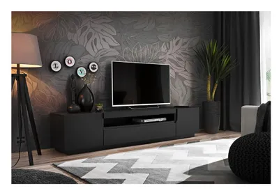Produktbild von TV Kommode Lowboard Nesto Schwarz Matt Wohnzimmer Fernsehschrank Mediawand 10 (Schwarz Matt+Schwarz Matt)