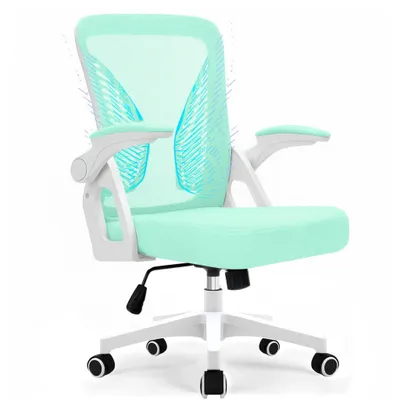 Produktbild von Bürostuhl ergonomisch mit Mesh-Rückenlehne, 90° klappbare Armlehnen, höhenverstellbar, Computerstuhl für Home Office und Büro, bis 150 kg