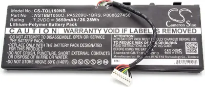 Produktbild von vhbw Akku Ersatz für Toshiba WSTBBT050O, PA5209U-1BRS, P000627450 für Notebook (3650 mAh, 7,2 V, Li-Polymer)