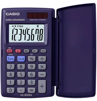 Obrázok produktu pre Casio® HS-8VERA Vrecková kalkulačka HS-8VERA - solárne/batériové napájanie, 8-miestna, LC displej, tmavomodrá
