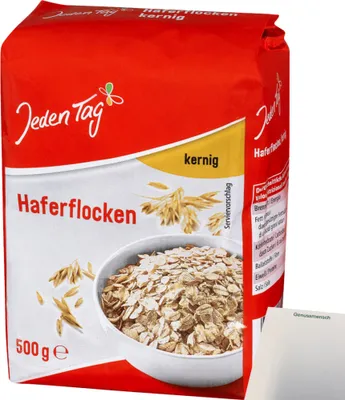 Produktbild von Jeden Tag Haferflocken kernig (500g Packung) + usy Block