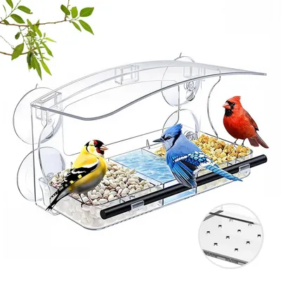 Produktbild von Vogelfutterspender Fenster Transparent 25x13x14 cm mit Saugnäpfen und Sitzstange 3 Fächer
