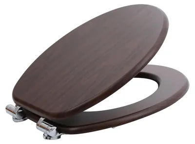 Produktbild von sanicomfort WC Sitz Wood dark, MDF Holzkern, mit Absenkautomatik, Toilettensitz mit Klodecken, Klobrille und Deckel, verchromte Metallscharniere, einfache Montage
