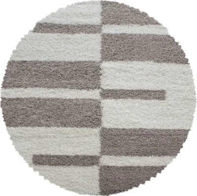 Produktbild von Carpetsale24 Teppich Hochflor Shaggy Kariert Design Teppich Wohnzimmer Flauschig Weich, Grösse: 200 cm Rund