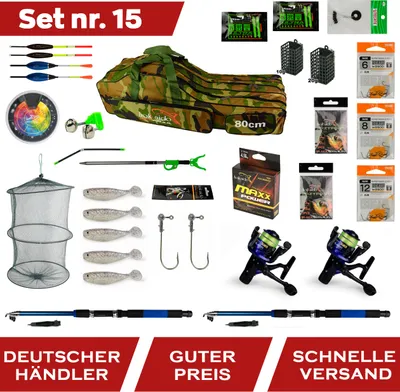 Produktbild von KOMPLETTSET ANGELAUSRÜSTUNG ANGELSET 2x RUTEN 2x ROLLE TASCHE-80cm + Zubehör Z15