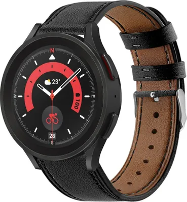 Produktbild von Strap-it Samsung Galaxy Watch 5 Pro Lederarmband (glattes Schwarz)