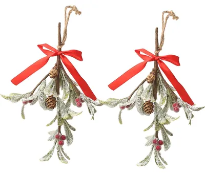 Künstliche Mistelzweige, 2 Stück, Grün, 24 cm, für Weihnachtsdekoration