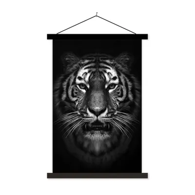 Produktbild von MuchoWow® Textilposter Tiger - Tiere - Schwarz - Weiß - Porträt - Wild 60x90 cm mit schwarzem Rahmen - Poster Wohnzimmer