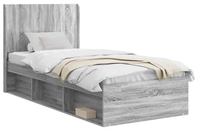 Produktbild von vidaXL Bettgestell mit Stauraum und Kopfteil Graues Sonoma 90 x 200 cm