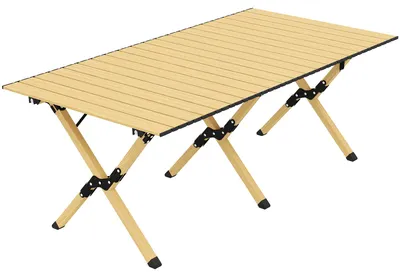 Immagine prodotto di Tavolo pieghevole da campeggio in alluminio con finitura effetto legno | Colore: noce | Dimensioni: 60x117x44 cm