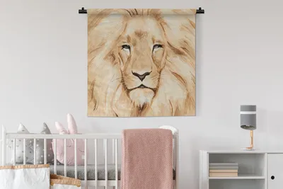 Produktbild von MuchoWow® Wandteppich Wandbehang Illustration - Farbe - Löwe 90x90 cm Tapisserie Dekoration Wandtuch - Wandaufhänger