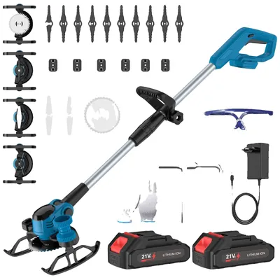 Produktbild von Akku-Rasentrimmer, 90° verstellbarer Kopf, 4-in-1 Klingen-System, 2 Batterien