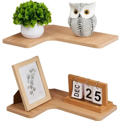 Zdjęcie produktu dla Zestaw 2 regałów narożnych, kształt L, drewno, 40 cm, kolor naturalny