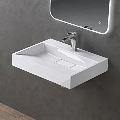 Produktbild von doporro Waschbecken Colossum19 Mineralguss weiß eckig 50x46x11cm, mit Armaturloch und Ablaufgarnitur, DIN-Anschlüsse, aus einem Stück, Nano Beschichtung