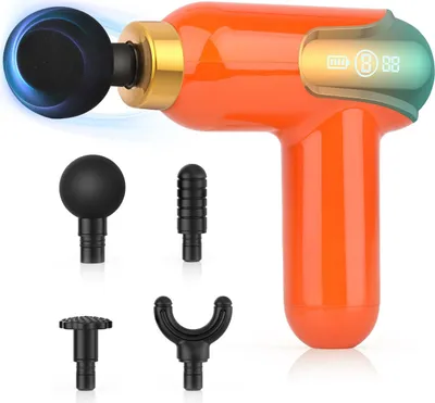 Produktbild von Mini Massagepistole, mit 4 Massageköpfe & LCD-Touchscreen, 9 modi, Orange