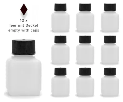 Image de 10 bouteilles en plastique de 50 ml avec bouchons à vis noirs