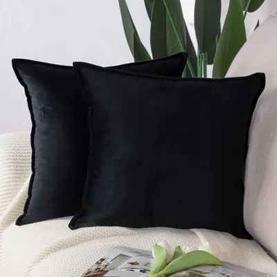 Produktbild von Set mit 2 dekorativen Samtkissenbezügen,  Kissenbezüge für Sofa und Schlafzimmer, schwarz, quadratisch, 50 x 50 cm