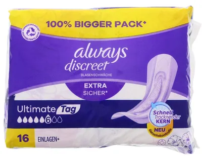 Produktbild von 2 x 16 Always Discreet Extra Sicher Ultimate Tag+ Inkontinenz Einlagen Bequem & Diskret
