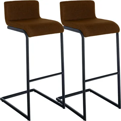 Produktbild von CLP 2er Set Barhocker Newport mit schwarzen Edelstahlgestellen und Fußstützen braun Material Stoff