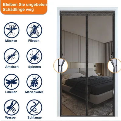 Produktbild von MODFU Fiberglas Magnet Fliegengitter Tür,100x220cm Winddicht Magnetvorhang Insektenschutz Balkontür,Neue Langlebiger,Kratzfest,Stärkere Magneten Fliegenvorhang für Balkontür,Kellertür Schwarz
