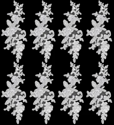 Image de Broderies florales, dentelles appliquées - Lot de 4 paires - Pour vêtements et travaux manuels - Blanc