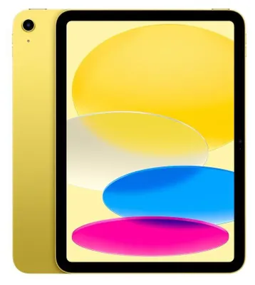 A yellow tablet is shown from the front and side.