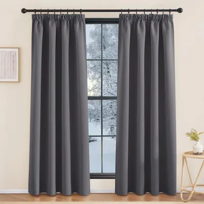 Produktbild von Thermovorhang mit Kräuselband blickdicht Grau H200 x B140 cm (2er Pack)