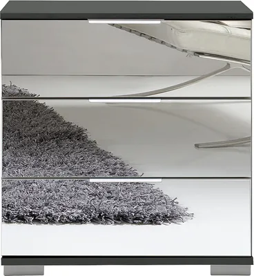 Produktbild von Schlafzimmer Nachttisch Nachtschrank, auch für Boxspringbett geeignet, in graphit mit Spiegelfront ELSTRA-43, B/H/T ca. 52/58/38 cm