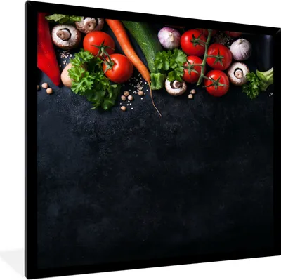 Produktbild von MuchoWow® Gerahmtes Poster Gemüse - Kräuter - Gewürze - Schwarz - Rustikal - Küche 40x40 cm - Poster mit Schwarzem Bilderrahmen Wandposter Rahmen Foto Bilder - Mit Rahmen - Wanddekoration Schlafzimmer