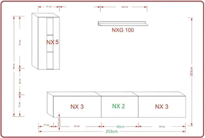 Produktbild von Furnitech Wohnwand Wohnzimmer - Hängend Wohnwand Modern - Regale und TV Schrank - Wohnzimmer Möbel ohne LED (Mery AN271-17SW-HGM44 1B Groß)