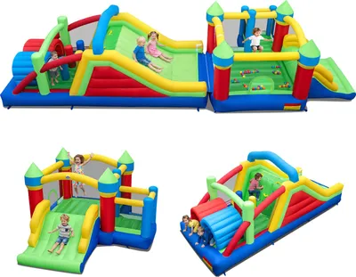 Produktbild von COSTWAY Hüpfburg XXL für Kinder mit Rutsche, Kriechtunneln, Sprungbereich & Ozeanbällen, einzeln/kombiniert verwenden, Bouncy Castle 940x350x234cm