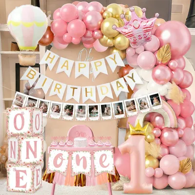 Immagine prodotto di Decorazioni per il primo compleanno di una bambina, con palloncini