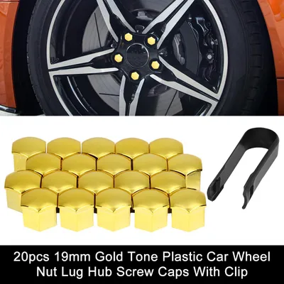 Image de X AUTOHAUX 20pcs 19mm Doré Plastique Voiture Roue écrou Moyeu Couvertures Poussière Capuchons