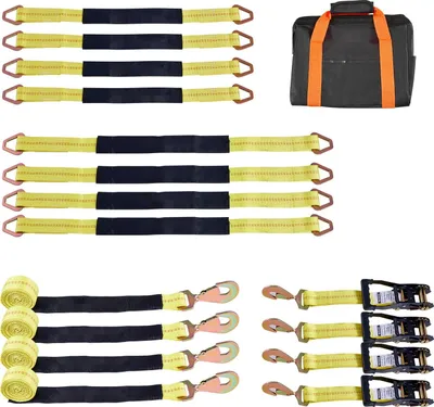 Obrázok produktu pre Napínací pás na kolesá – bezpečnostný pás na kolesá/pás na pneumatiky – 5,08 cm x 243,84 cm – pružinový háčik – 4540 kg pevnosť v ťahu – 1512 kg nosnosť – pre motocykel/SUV/príves – žltý