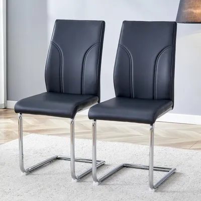 Produktbild von okwish Esszimmerstuhl 2er-Set mit Metallstuhlbeinen,Moderner Stil, Küchenstuhl,ohne Armlehnen,Schwarz