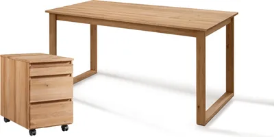 Produktbild von Schreibtisch + Rollcontainer Livorno Eichenholz 160 x 80 x 76 cm
