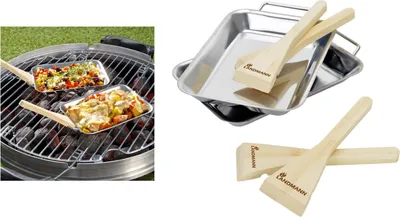 Image de 6x LANDMANN poêles à griller set de 2 poêles de service plat à griller poêle à raclette mini poêle BBQ racloir en bambou