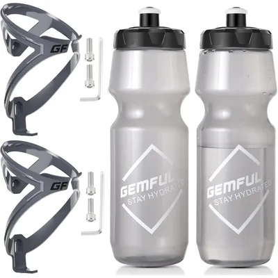 Produktbild von Fahrradtrinkflaschen Set mit Halterung, 750 ml, 2 Stück, Transparent Grau