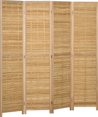 Image de HOMCOM Paravent en bois 4 panneaux 160 x 170 cm séparateur de pièce closion de séparation pliable en bambou - naturel clair