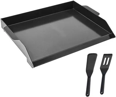 Produktbild von Kohlenstaubelplatte aus Kohlenstoffstahl – Rechteckig (50x37 cm) – Flachoberfläche, geeignet für Gasgrills und Teppanyaki, tragbares Kochgerät mit Griff, ideal für Familien-Grillpartys