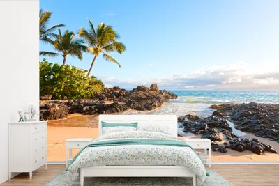 Produktbild von MuchoWow® Fototapete für Wohnzimmer oder Schlafzimmer Wandtapete Vinyl Motivtapete Tropische Palmen am Strand von Maui - 390x260 cm - Papiertapete