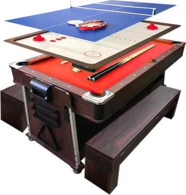 Image de 4 en 1 Table de Billard 7 Pieds – Air Hockey – Table de Tennis – Table – Mattew Rouge avec bancs