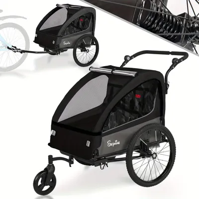 Image de Remorque pour vélos – Chariot pour vélos – Chariot pour enfants – 2 en 1, pour deux personnes – Avec suspension – Charge maximale : 40 kg